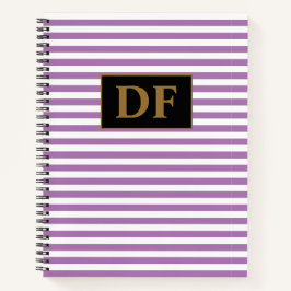 Cuaderno Portátil personalizado Iniciales Rayas Púrpura/Bla