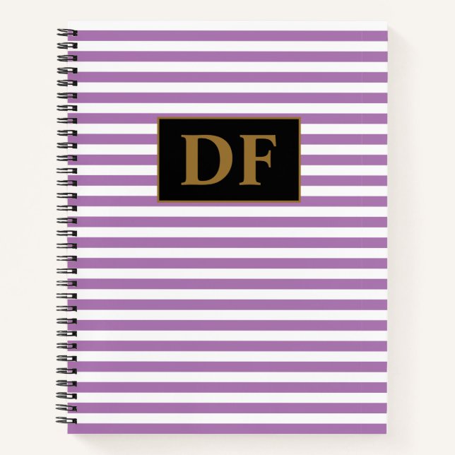 Cuaderno Portátil personalizado Iniciales Rayas Púrpura/Bla (Anverso)