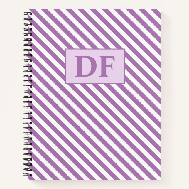 Cuaderno Portátil personalizado Iniciales Rayas Púrpura/Bla (Anverso)