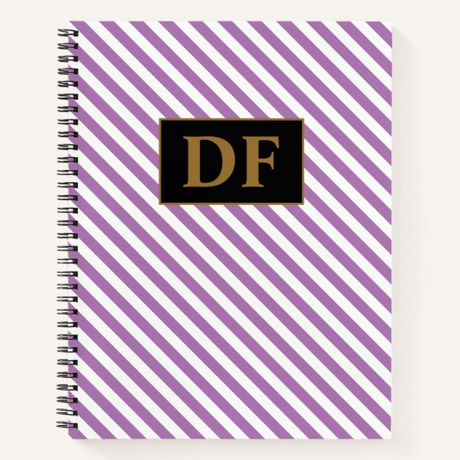 Cuaderno Portátil personalizado Iniciales Rayas Púrpura/Bla (Anverso)