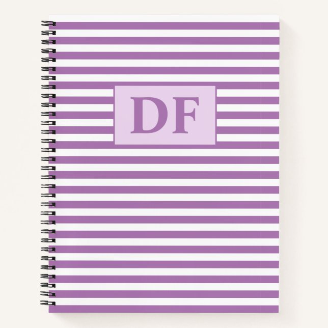 Cuaderno Portátil personalizado Iniciales Rayas Púrpura/Bla (Anverso)