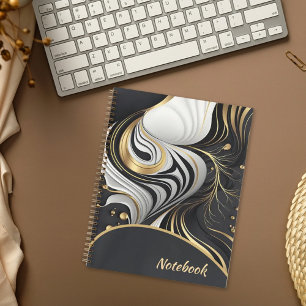 Cuaderno Portátil personalizado ondulado negro y dorado