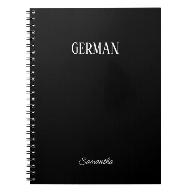 Cuaderno Portátil personalizado para temas en alemán negro (Frente)