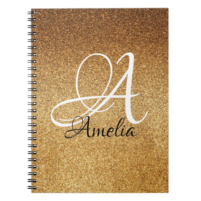 Cuaderno Portátil personalizado Rosa Purpurina Gold Faux (Frente)