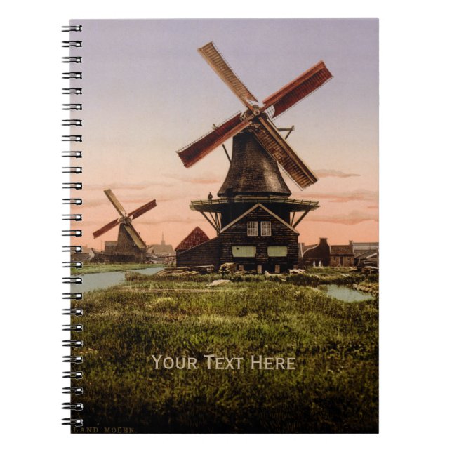 Cuaderno Portátil personalizado Vintage Dutch Windmills (Frente)