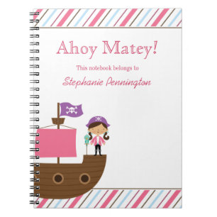 Cuaderno Portátil pirata de chica rosa lindo y personalizad