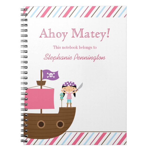 Cuaderno Portátil pirata de chica rosa lindo y personalizad (Frente)