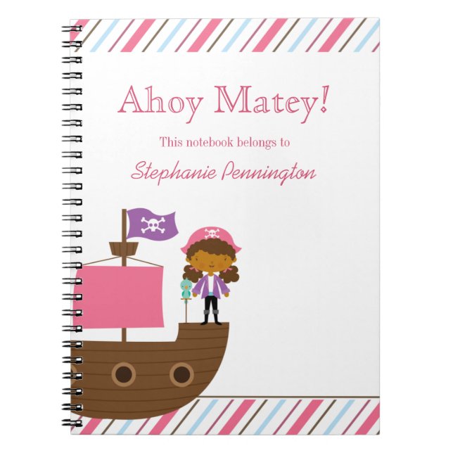 Cuaderno Portátil pirata de chica rosa lindo y personalizad (Frente)
