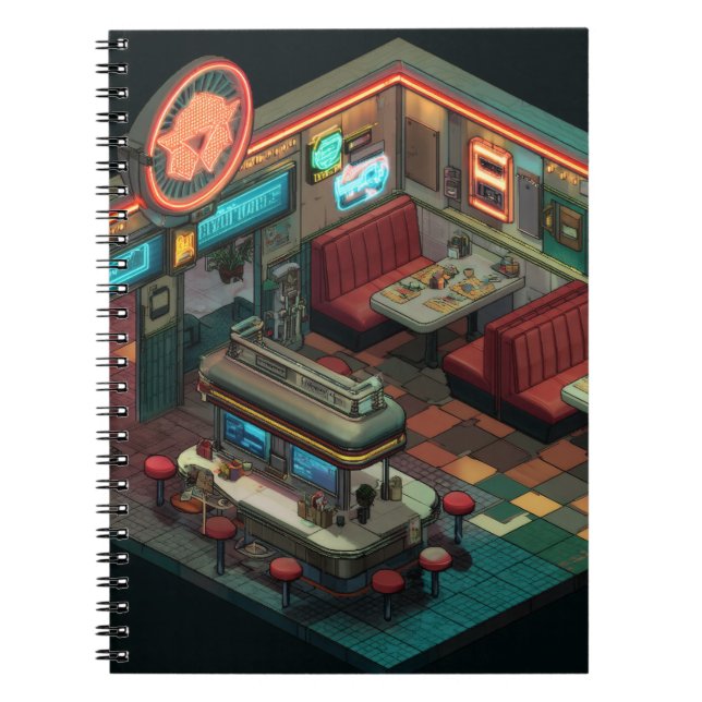 Cuaderno Portátil Pixel Art Retro Star Diner (Frente)