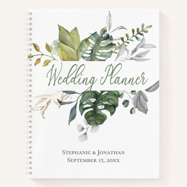 Cuaderno Portátil Planner de Boda Floral Azul y Verde (Anverso)