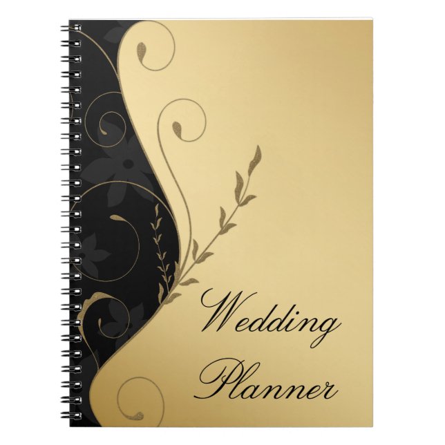 Cuaderno Portátil Planner Gold-Black Wedding de lujo (Frente)