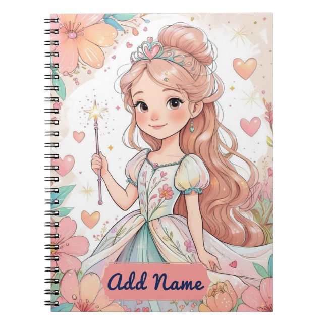 Cuaderno Portátil Princesa Floral - Nombre editable (Frente)