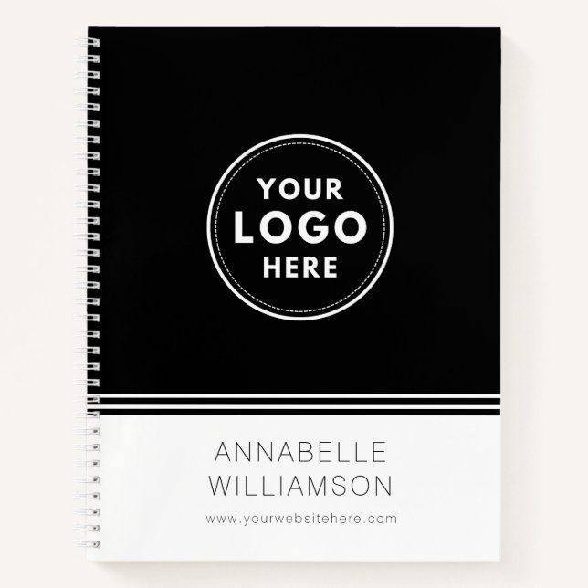Cuaderno Portátil promocional de negocios negro con logotip (Anverso)