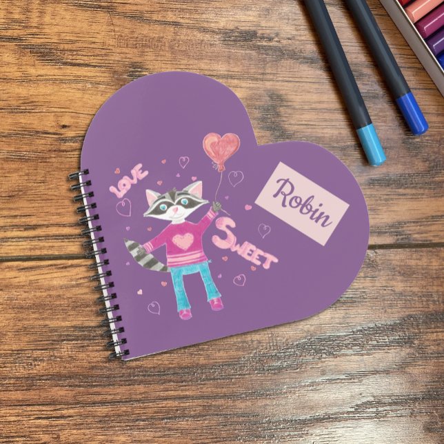 Cuaderno Portátil púrpura de mapache infantil personalizado (Subido por el creador)