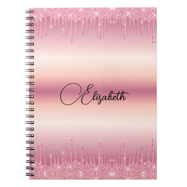 Cuaderno Portátil Purpurina de goteo rosado personalizado (Frente)