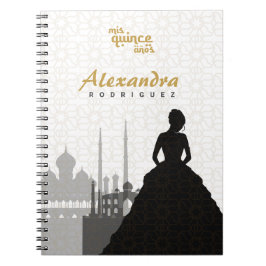 Cuaderno Portátil Quinceañera de Black & Gold Arabian