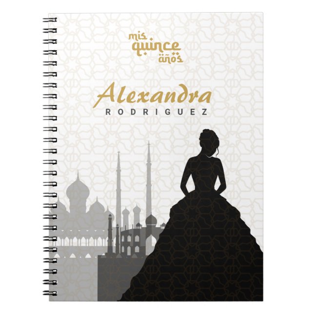 Cuaderno Portátil Quinceañera de Black & Gold Arabian (Frente)