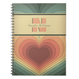 Cuaderno Portátil Retro Funky Romántico Monograma