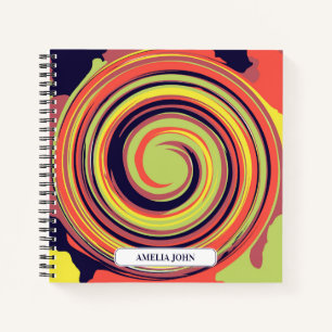 Cuaderno Portátil Retro Psicodelic Swirl Pattern Name