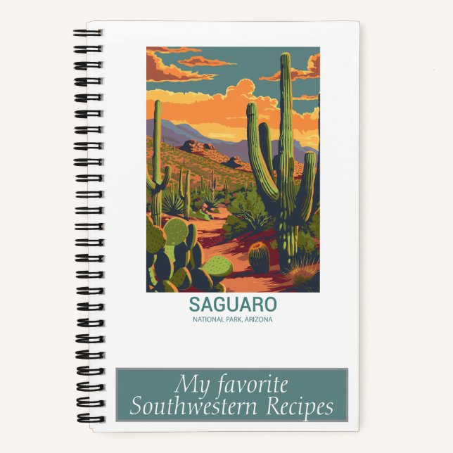 Cuaderno Portátil Retro Saguaro Scenic View Recipe (Anverso)