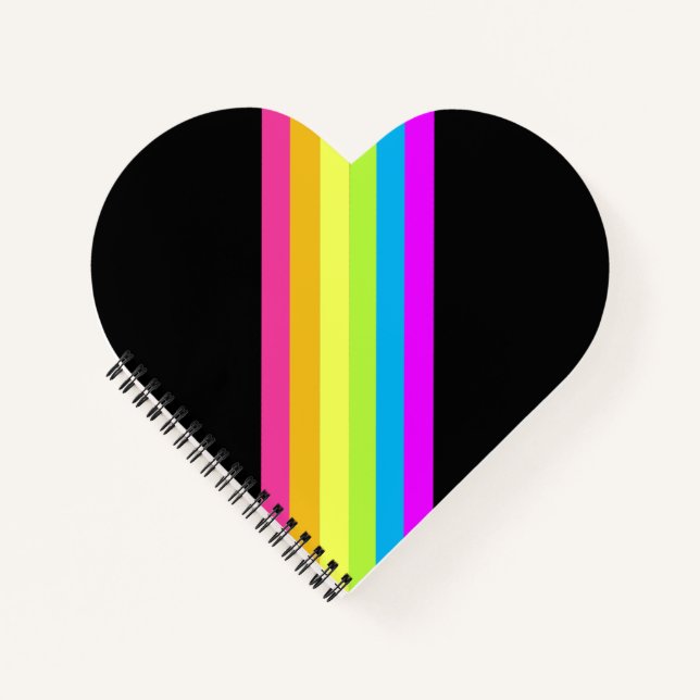 Cuaderno Portátil Retro Stripes Heart (negro y neón múltipl (Anverso)