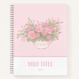 Cuaderno Portátil rosa lindo con flores dibujadas a mano