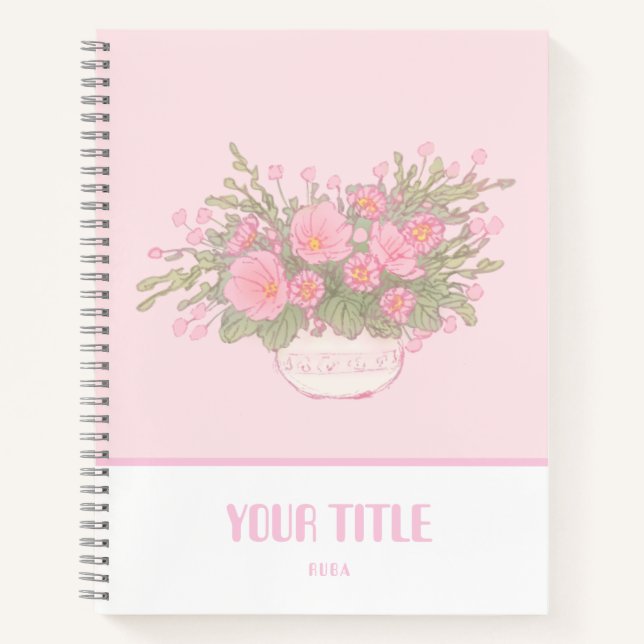 Cuaderno Portátil rosa lindo con flores dibujadas a mano (Anverso)