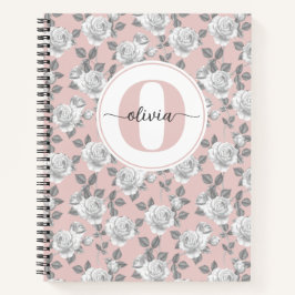 Cuaderno Portátil rosa monograma de jardín Rosa