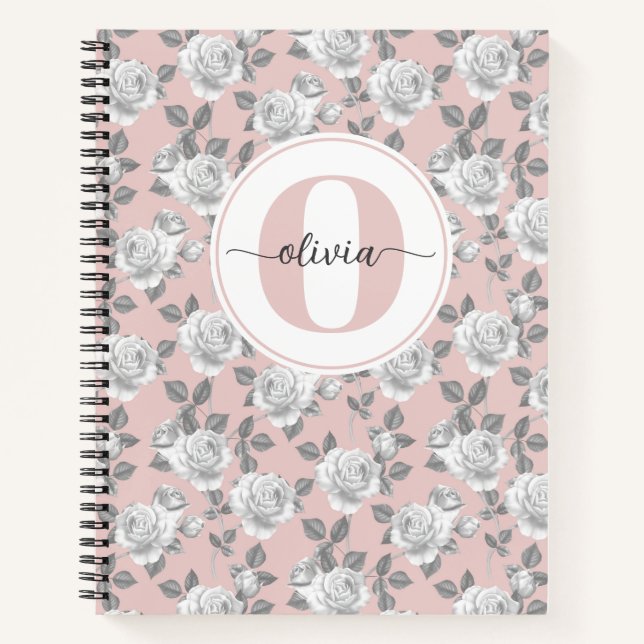 Cuaderno Portátil rosa monograma de jardín Rosa (Anverso)