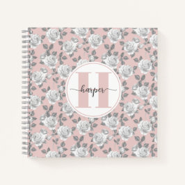 Cuaderno Portátil rosa monograma de jardín Rosa