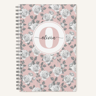 Cuaderno Portátil rosa monograma de jardín Rosa