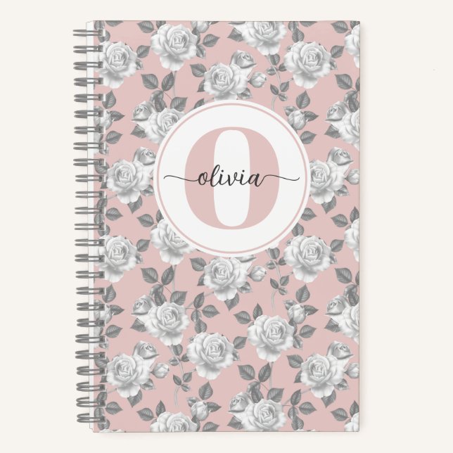 Cuaderno Portátil rosa monograma de jardín Rosa (Anverso)