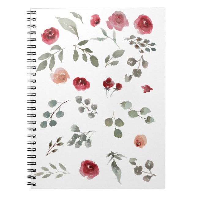 Cuaderno Portátil, rosa, rojo, flores, floral (Frente)