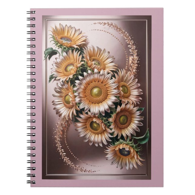 Cuaderno Portátil rosa rosa dorado girasoles metálico rosad (Frente)