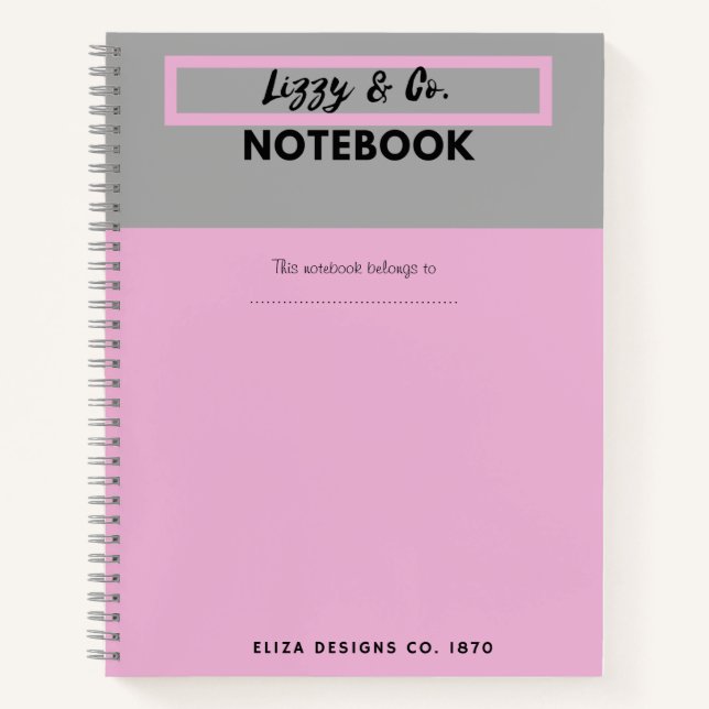 Cuaderno Portátil rosa y gris personalizado (Anverso)