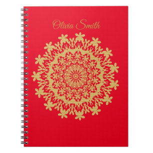 Cuaderno Portátil Royal Gold Red Mandala Photo