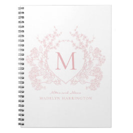 Cuaderno Portátil Rubor clásico Escudo floral rosa monogram