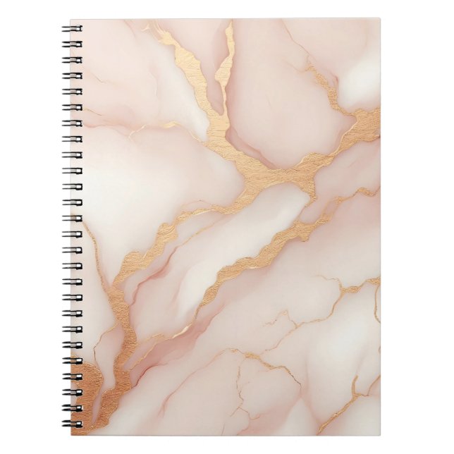 Cuaderno Portátil Rubor de mármol rosa con venas de oro (Frente)