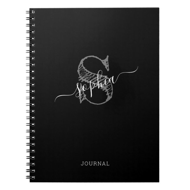 Cuaderno Portátil Rústico Personalizado Monograma Blanco Ne (Frente)