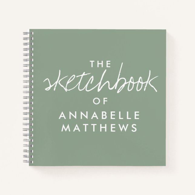 Cuaderno Portátil Sage Green Elegant Monogram Sketchbook (Anverso)