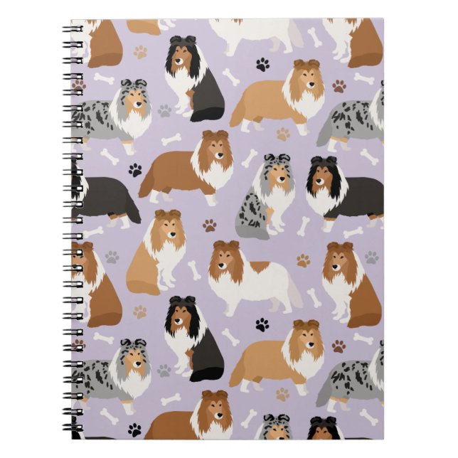 Cuaderno Portátil Sheltie Dog Bones and Paws (Frente)