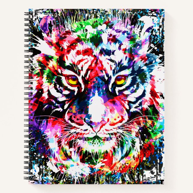 Cuaderno Portátil Tigre - Pintura de tigre colorida - Vida  (Anverso)