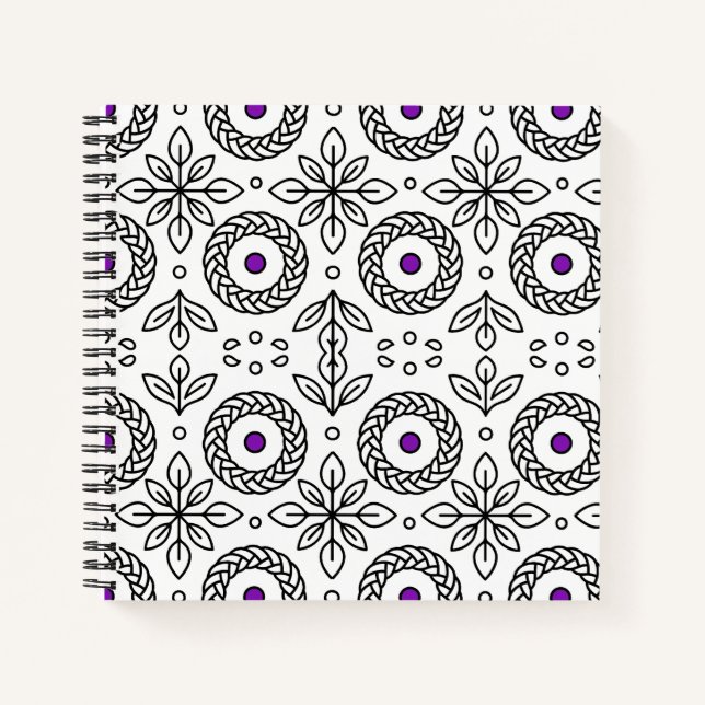 Cuaderno Portátil trenzado de Mandala y motivos de hoja (Anverso)