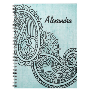 Cuaderno Portátil Turquoise Mehndi Motif