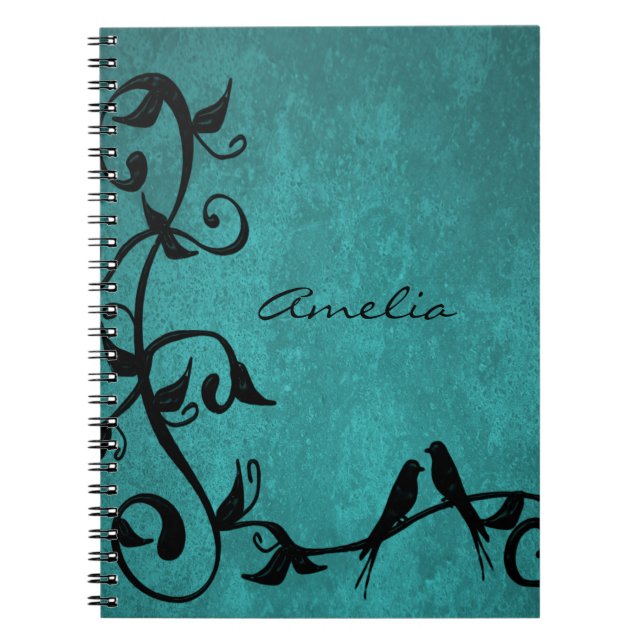 Cuaderno Portátil verde azulado personalizado Lovebirds (Frente)