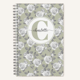 Cuaderno Portátil verde monograma verde Rosa