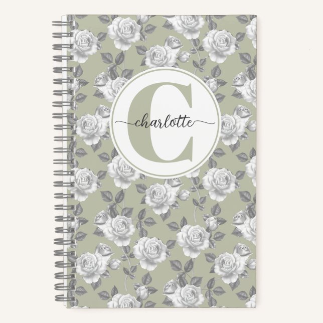 Cuaderno Portátil verde monograma verde Rosa (Anverso)