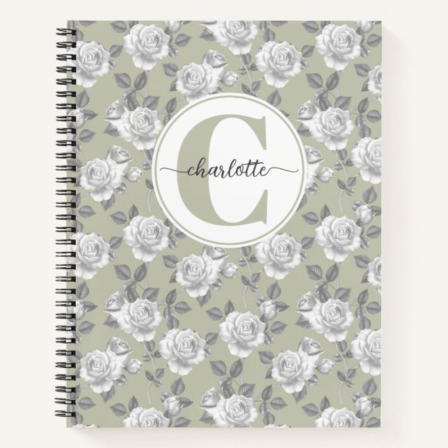Cuaderno Portátil verde monograma verde Rosa (Anverso)