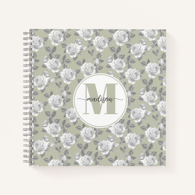 Cuaderno Portátil verde monograma verde Rosa (Anverso)