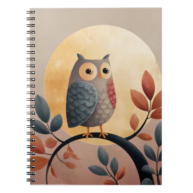 Cuaderno Portátil Whimsical Owl Autumn Moon (Frente)